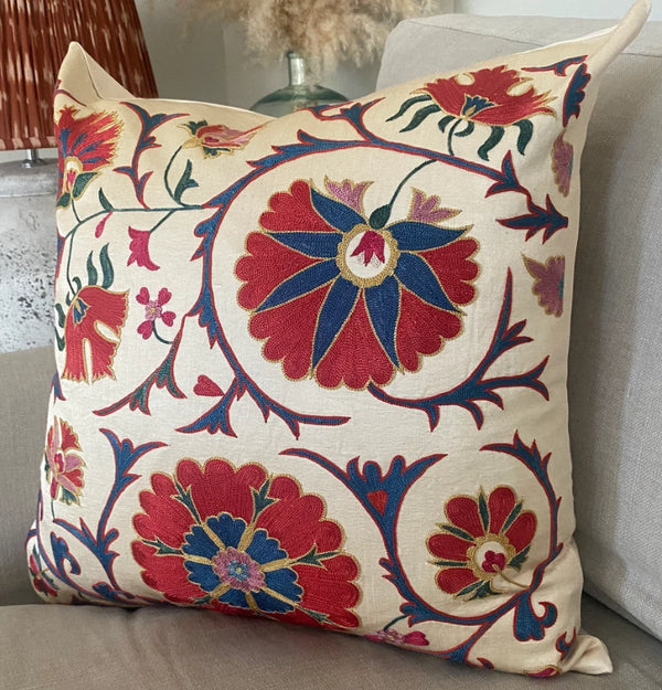 Authentic Suzani silk hand embroidery cushion cover - (SUZ6982)