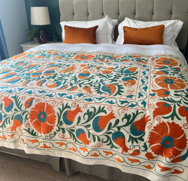 Authentic Suzani cotton hand embroidery bed spread multi colour (SuBC 0055)