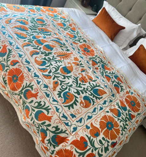 Authentic Suzani cotton hand embroidery bed spread multi colour (SuBC 0055)