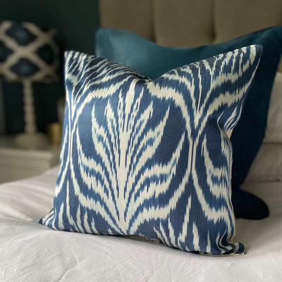 IKAT cushion cover - Navy Blue Leaves - 40 x 40 cm