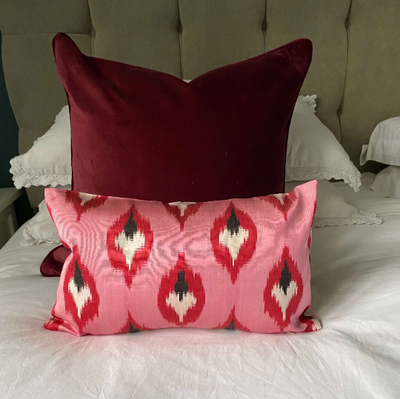 IKAT cushion cover - Bright Pink double sided small- 25 x 40 cm