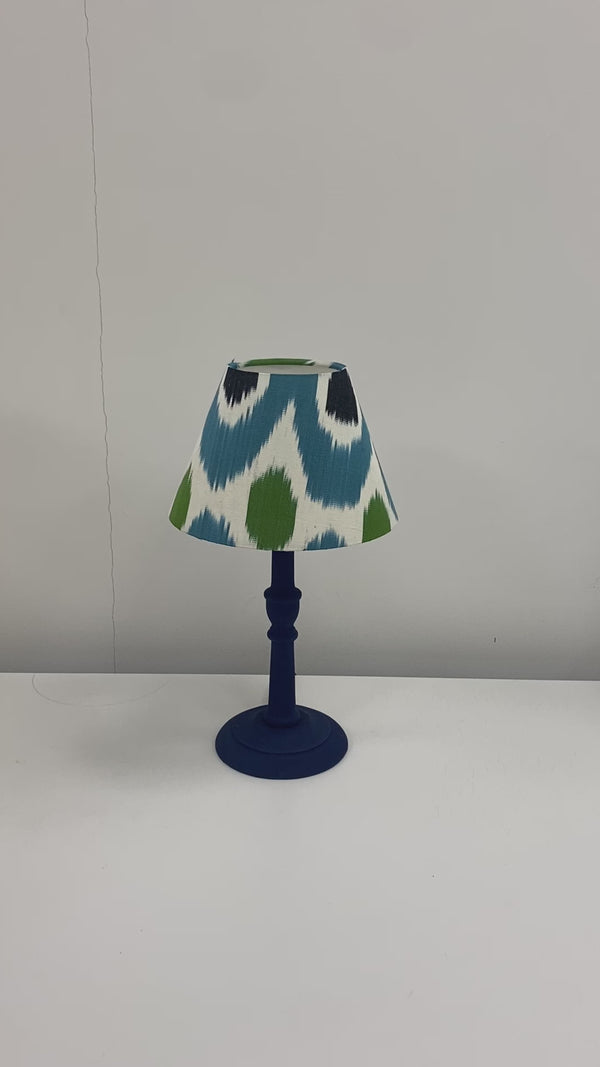 Handmade Ikat Empire Mini Lampshade - Blue with Green Dots - Dia 20 cm