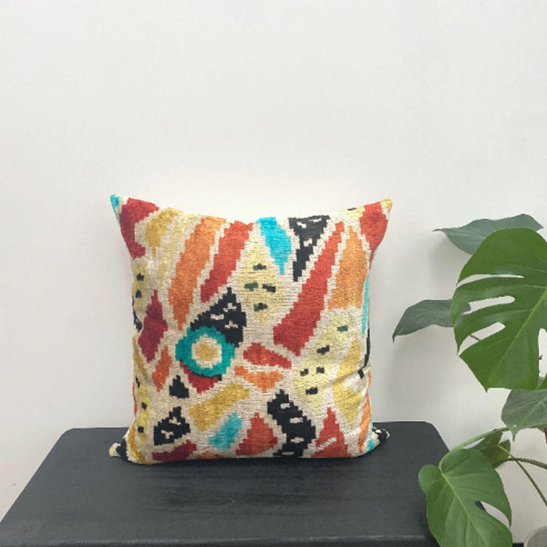 IKAT cushion cover - Abstract Multi Colour- Velvet -  60 x 60 cm