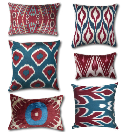 IKAT cushion cover - Blue and Red Diamonds 50 x 50 cm