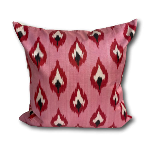 IKAT cushion cover - Bright Pink and Red Hearts - 50 x 50 cm