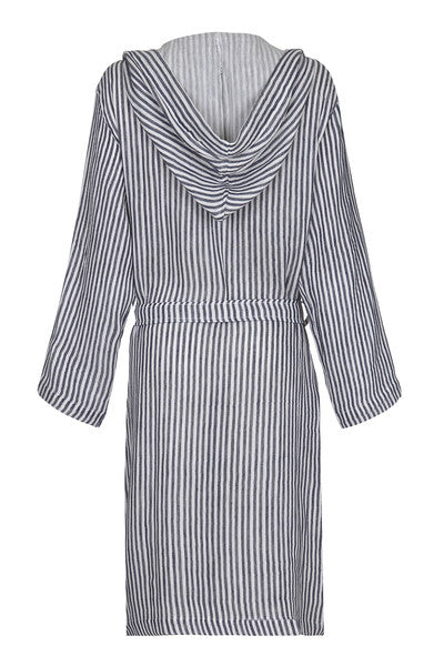 Back Hooded Unisex Linen Robe with Navy stripes from my little wish