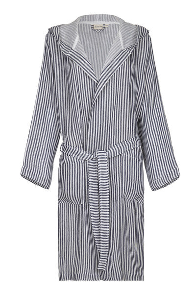 Front Hooded Unisex Linen Robe with Navy stripes from my little wish