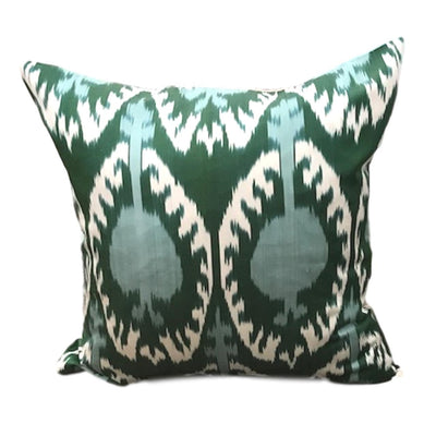 IKAT cushion cover -Green and Blue Pom 50 x 50 cm
