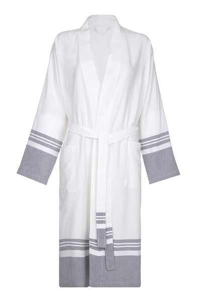 Front Lightweight Unisex Cotton Robe with Grey stripe from my little wish
