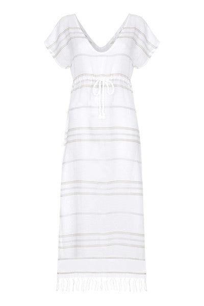 Front Maxi Cotton Beach Dress with beige stripes from my little wish