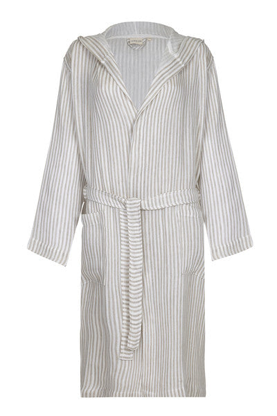 Hooded Unisex Linen Robe with Beige stripe from my little wish
